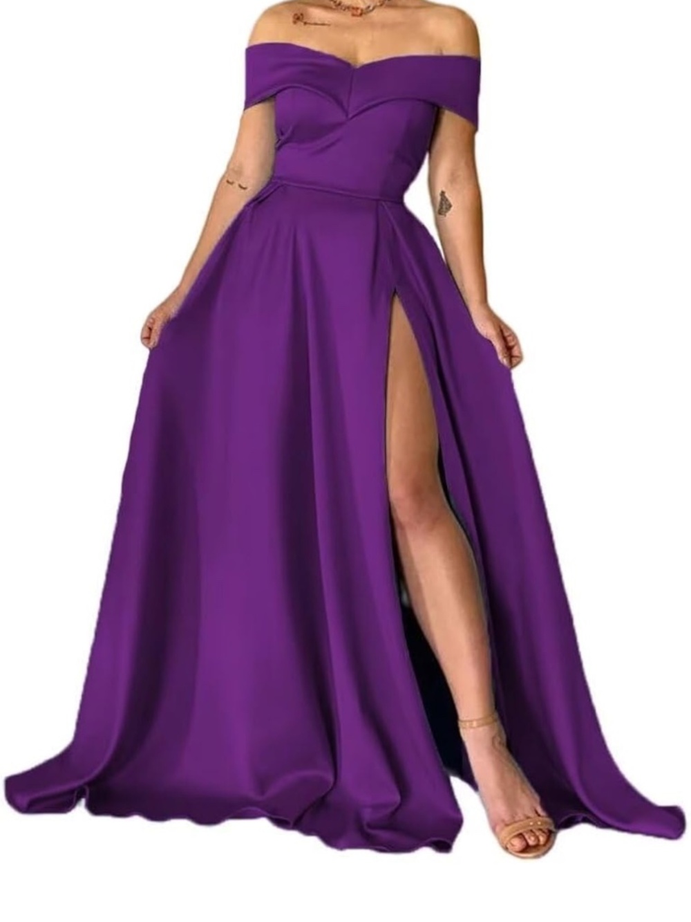 Off The Shoulder Satin Prom Dresses Long with Pockets A line Dress